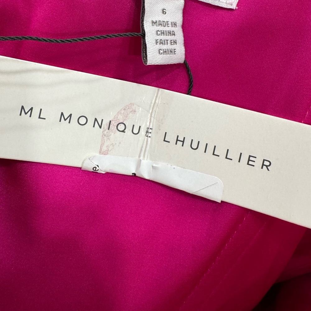 ML Monique Lhuillier Organza Jacquard Off-Shoulder Gown Floral Pink Maxi Dress - Picture 13 of 16